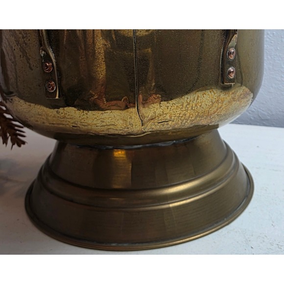 Vintage Brass Coal Scuttle Bucket with Ceramic Blue Delft Handles Lion Head - Picture 2 of 12